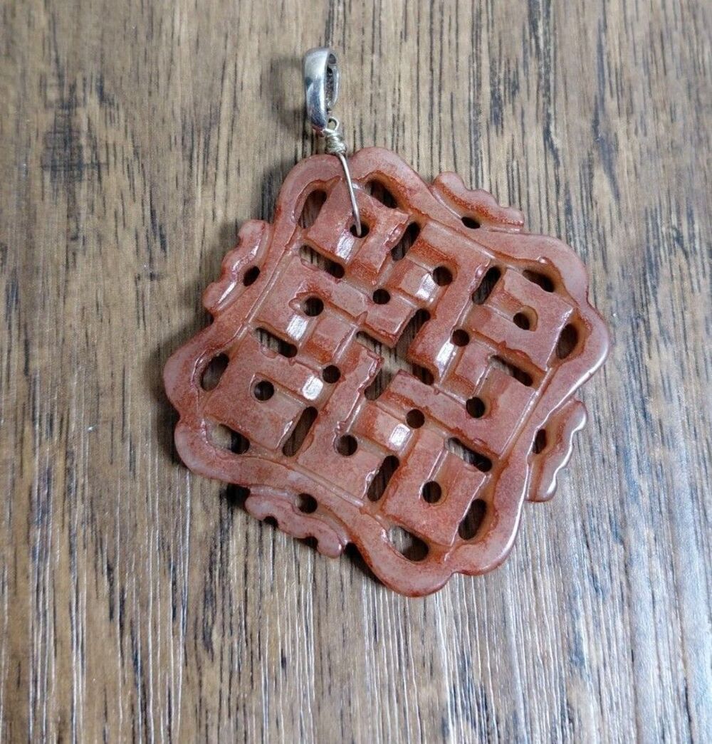 925 Silver Pendant with Chinese Jadeita Stone Brown
